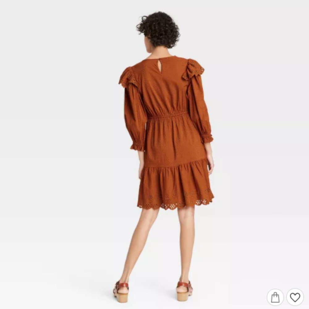Women's Ruffle Long Sleeve Ruffle Dress - Picture 3 of 4